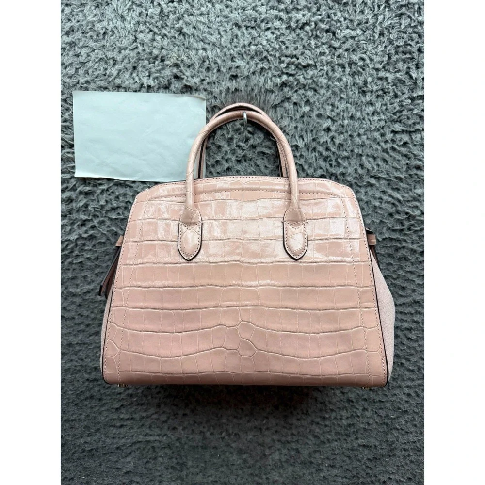 NWOT Kate Spade New York Women's Croc-Embossed Leather & Suede Satchel Bag Pink